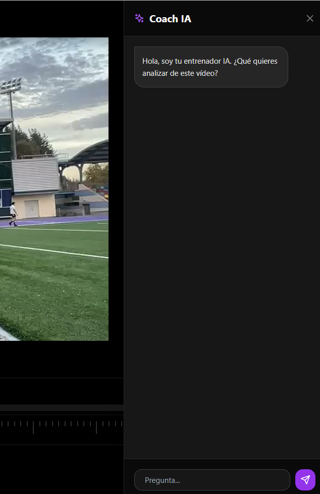 Interfaz de Coach AI analizando un vídeo de entrenamiento